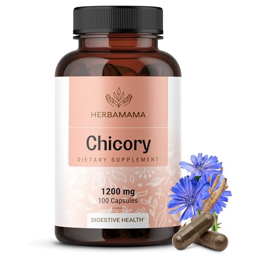 HERBAMAMA Chicory Root Fiber Capsules - 1200mg Chicory Root Powder for Gut Cleanse & Digestive Support - Vegan Non-GMO Inulin Prebiotic Fiber Supplement