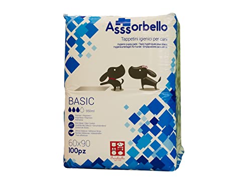 Ferribiella Tappetini Igienici per Cani 60x90, 100 Pz, 950ml, Assorbenza, Anti Odore, Strisce Adesive
