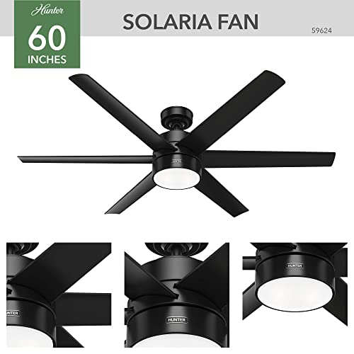 Hunter 60 inch Outdoor or Indoor Ceiling Fan with LED Light - Black Ceiling Fan with Wall Control, For Patio, Garage, or Porch, Quiet, Standard Mount, 6 Blades - Solaria 59624, Matte Black - Image 4