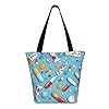 kkvhhyuo Cartoon medicine pattern Print Tote Bag, Large Shoulder Bag Handbag with Zipper Cross Body Bag Women for Work Shopping Gym and Everyday Carry #3