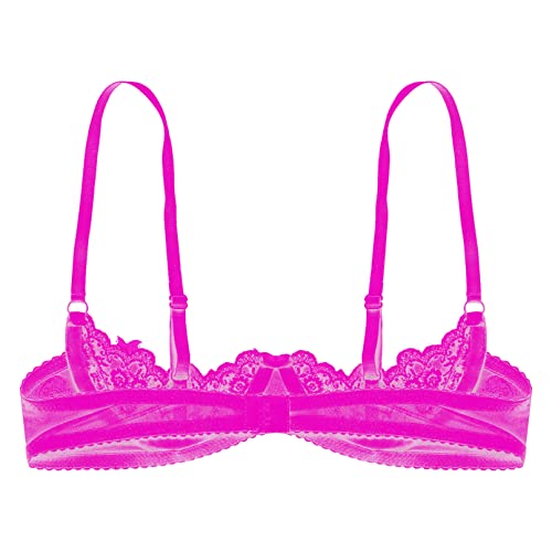 iiniim Women's 1/4 Cups Halter Lace Bralette Unpadded Underwired Bra Tops Bare Breast Underwear
