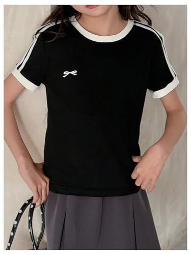 Verdusa Girl's Bow Print T Shirt Round Neck Short Sleeve Summer Going Out Tops4