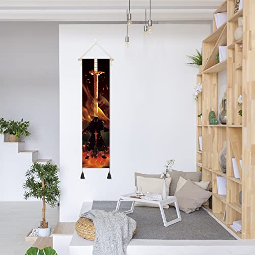 Hanging Poster Canvas Wall Art Painting Anime Characters Tapestry Silhouette Effect Wall Tapestry With 2 Tassels And Wooden Hanging Rod Wall Decor Tapestry Decoration For Room (Dragon-Sword-Style4) #TOP4