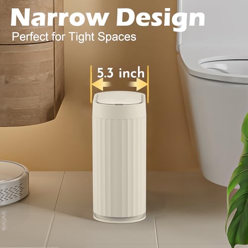 Image of ELPHECO 2 Gallon Sensor Trash Can - IPX5 Waterproof Motion Sensor Trash Can, Automatic Bathroom Trash Bin, Slim Garbage Can for Bathroom, Office, Bedroom, Living Room, Beige