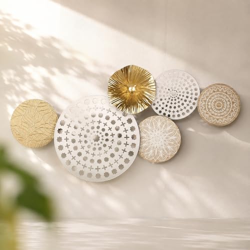 Image of S & A Floral Mandala Metal Wall Art Decor - 65cm Decorative Wall Hanging with Wooden Mandala & Gold Accents, Elegant Modern Artwork for Living Room, Bedroom & Home Decoration