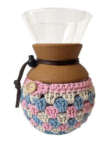 Handmade Crochet Cozy For Bodum 34 Oz Pour Over Coffee Maker Accessory Keep your Coffee Warmer Protect your Bodum Pour Over Winter Spring Decor For Coffee Corner (Bule and Pink)