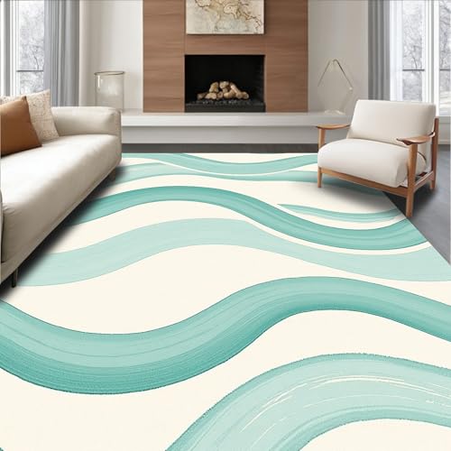 Design&I Low Pile Flatwoven Area Rug 4x6, Tranquil Brushstroke Abstract