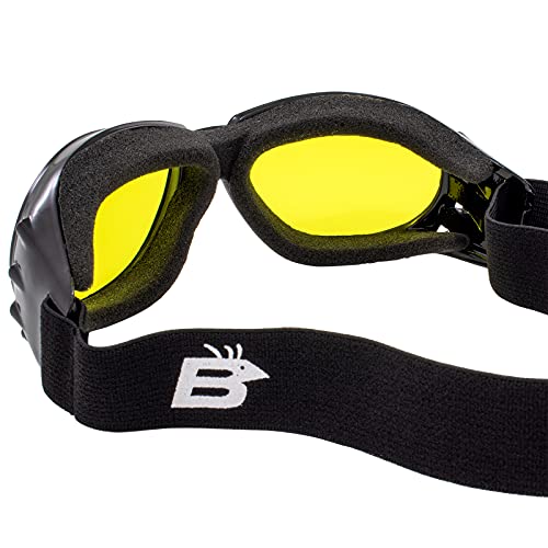 Birdz Eagle Padded Motorcycle Airsoft Goggles Black Frames With Anti-Fog Driving Yellow Lens #TOP4