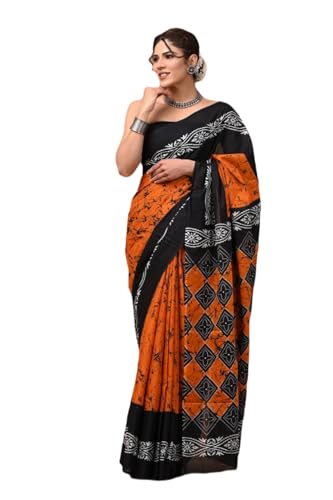 Image of Hand Block Printed Cotton Mulmul Saree | Soft Lightweight Summer Saree | Pure Cotton Traditional Indian Saree for Women