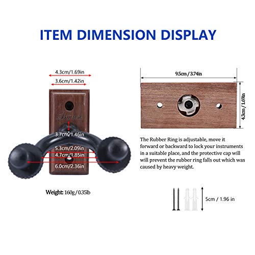 3 Packs Guitar Hanger Real Hardwood Black Walnut Wall Mount Holder for Acoustic Electric Guitar Bass Folk Ukulele Violin Mandolin Banjo 3 Packs (Black Walnut) - Thumbnail 3