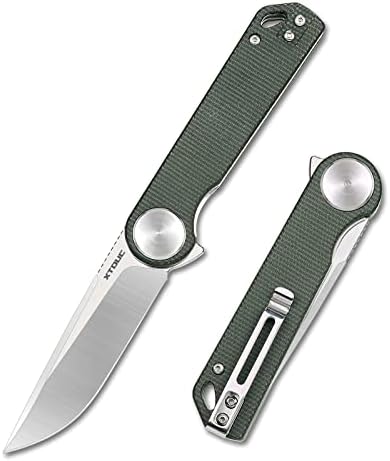 XTOUC Folding Pocket Knife, EDC Daily Work Knife, D2 Steel Blade, Micarta Handle, Flipper Open Knife, Reversible Deep Carry Pocket Clip, Outdoor Camping Hiking Knives GK22D
