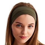 Headbands for Women Men Solid Color Non-Slip for Yoga, Fashion Sports Hair Bands for Men, Women's Hair, Soft Cotton Fabric Stretchy Headbands for Women for Workout Fitness Running (Army Green, 1 Size)