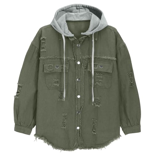 Womens Denim Jacket Oversized Distressed Hooded Jean Coat Fall Clothes - image 6