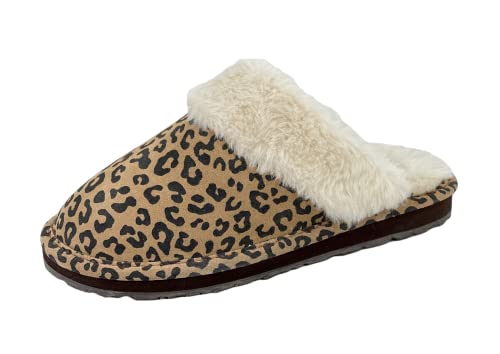 Image of Clarks Womens Open Back Suede Leather Comfort Clog Slipper JMS0583C - Plush Faux Fur Trim - Indoor Outdoor House Slippers For Women