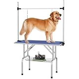 PawHut 42' Dog Grooming Table Adjustable Pet Cat Drying Beauty Table Rubber Top with 2 Loops Storage...