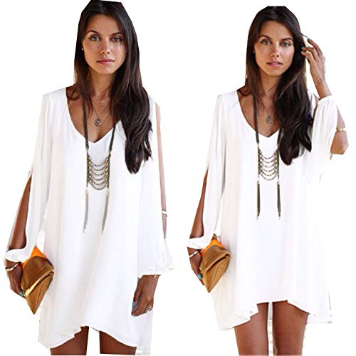 VESTIDO CURTO FEMININO COM MANGA VAZADA (BRANCO, GG)