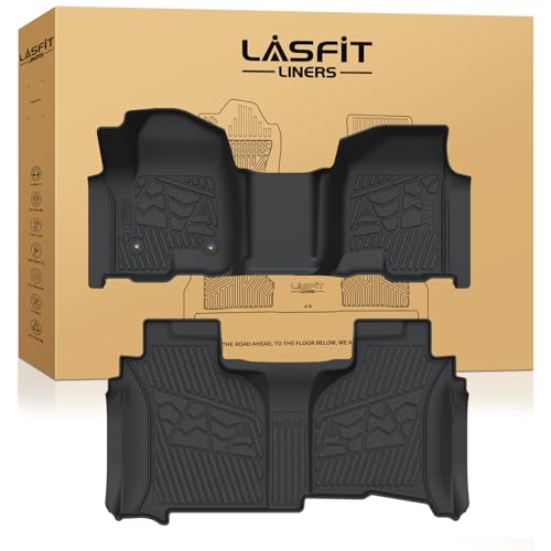 LASFIT Floor Mats 2019-2026 for Chevy Silverado/GMC Sierra 1500 2020-2026 2500HD 3500HD (Double Cab/Bench Seat/Without Rear Underseat Storage Box) All Weather TPE Custom Fit Floor Liners