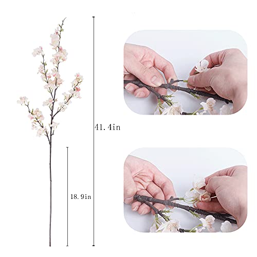 Lesing 4Pcs Cherry Blossom Flowers Artificial, Fake Silk Cherry Blossom Branches Tall Peach Blossom Flower Stems Arrangement For Wedding Home Office Party Decoration (Light Pink -1) #TOP3