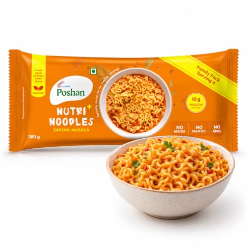 Acme Poshan Indian Masala Noodles - 4-in-1 Combo Pack (280g) | 10g Protein Noodles | No Maida, No Palm Oil, No MSG | Quick Instant Meal