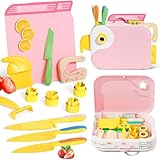 Lullulii Montessori Kitchen Tools for Toddlers,Kids Knife for Real Cooking,Toddlers Knife Set with Storage Box Kids Safe Knives Children Cutting Set and Peeler,Montessori Toys for Kitchen Set -Pink