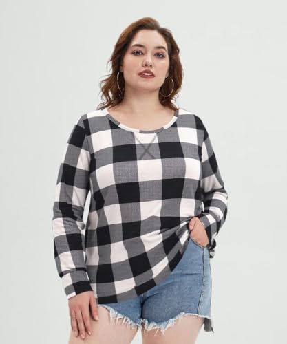 Image of CARCOS Plus Size Tops for Women Color Block Flower /Striped /Camo Crew Neck Long Sleeve Tee Shirt