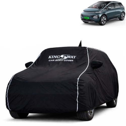 Image of KINGSWAY Super Waterproof Car Cover Only with Morris Garages (MG) Windsor EV (Year 2024 Onwards) | Mirror and Antenna Pockets | All Weather Car Body Cover with Silver Piping | Black
