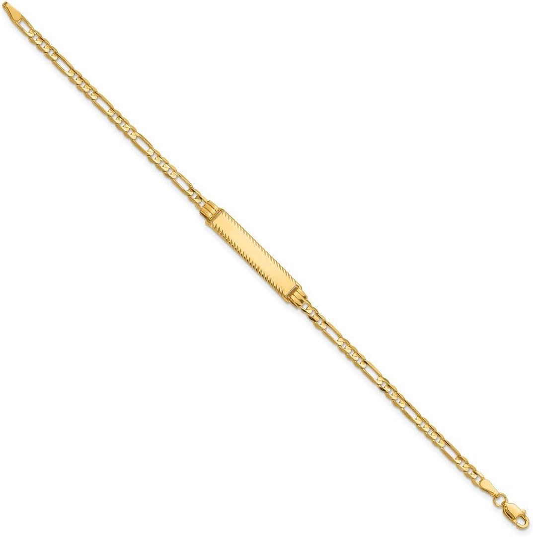 JewelryWeb 14k Solid Yellow Gold 3.0mm Figaro Sparkle-Cut ID Bracelet Identification Bracelet for Women