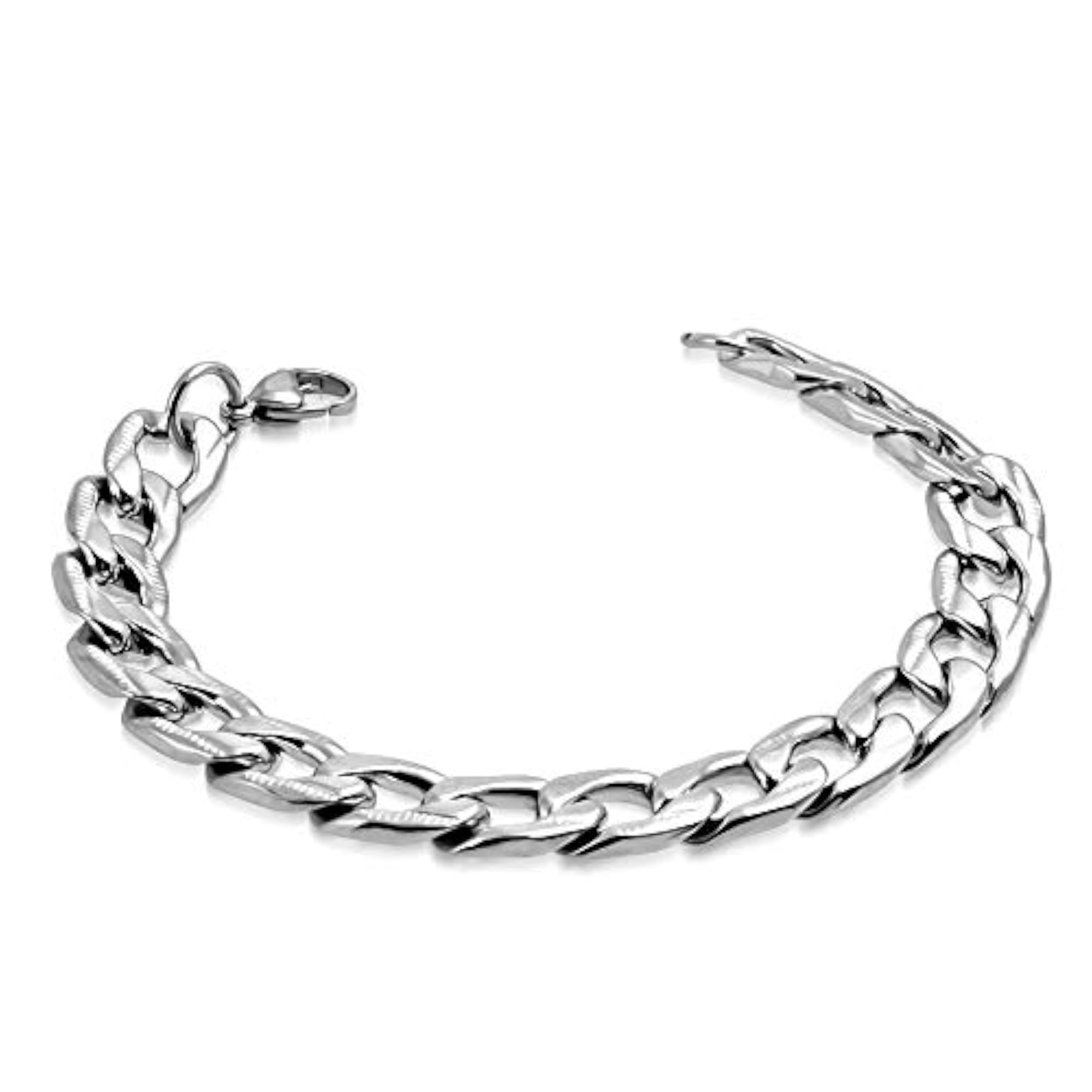 Men's Stainless Steel Diagonal Flat Curb Cuban Link Bracelet