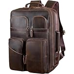 TIDING Vintage Leather Backpack Mens Travel Bag Large 17.3" Laptop Rucksack with Anti-Theft Pocket for Weekend Outdoor, Brown