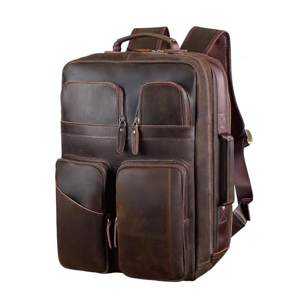 TIDING 17.3" Full Grain Leather Laptop Backpack for Men Multi Pockets Casual Daypack Business Travel Rucksack