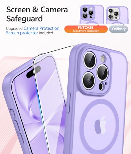Image of FNTCASE for iPhone 15 Pro Max Case: [Compatible with Magsafe] Translucent Matte Cases with [Full Camera Protection] [Screen Protector] Military Grade Shockproof Protective Phone Cover - Light Purple