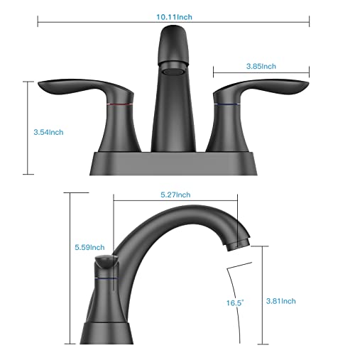 Bathroom Faucet, 4 Inch Bathroom Faucets for Sink 3 Hole, Centerset Bathroom Sink Faucet with Pop Up Drain and cUPC Lead-Free Hose(Matte Black)