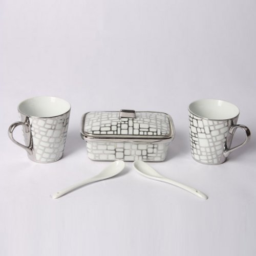 Buy Devnow Porcelain Argentum Mugs And Candy Set, Set of 6 Online at