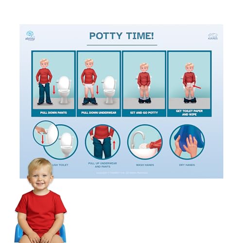 KIARES Potty Training Chart for Toddlers, Visual Bathroom Routine Poster for Kids, Helps Children Gain Independence & Confidence, Toilet Training (Caucasian Boy - Blond)