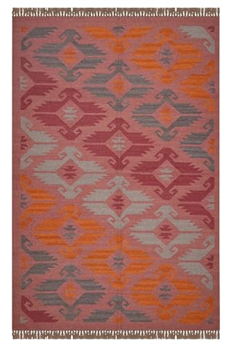 CASAVANI Strapazierfähiger Woll-Jute-Läufer, 6,3 x 20,3 cm, Rot, Multi-Wolle, Jute, Handgewebter Teppich, Flachgewebe, Wolle, Jute, Teppich, für drinnen und draußen, für Nachttisch, Küche,