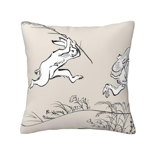 クッションカバー 40X40cm 鳥獣人物戯画 猿追い 抱き枕カバー 装飾枕 座布団 ソファ背当て 柔らかい 家庭装飾 車 飾り ソファ用