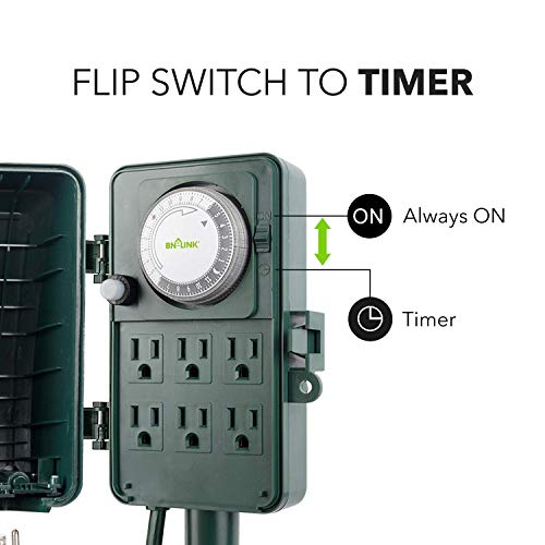 Bn-Link 24 Hour Mechanical Outdoor Multi Socket Timer, 6 Outlet Garden Power Stake With 6Ft Cords, Outdoor Timers For Lights, Etl Listed, 125V, 15A/1875W #TOP3