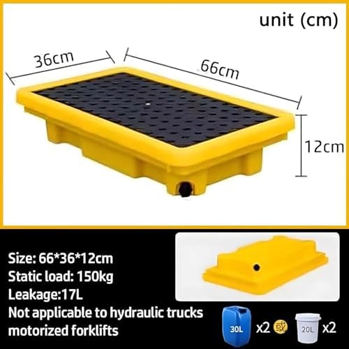 Low Profile Drum Containment Spill Pallet, Polyethylene Paint Bucket Tray with Drain, Leakproof Storage Platform for Industrial Garage, 130x130x15cm