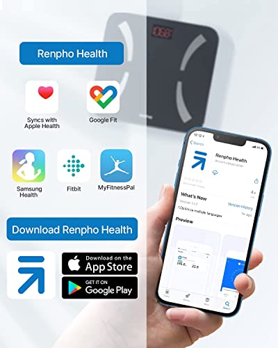 Renpho Smart Body Fat Scale, Digital Bathroom Scale, Elis 1 Body Composition Monitor Wireless Scale For Body Weight, Bmi, Muscle Mass, Water Weight, Sync 13 Data With Fitness App, 11X11 Inch 400Lbs #TOP2
