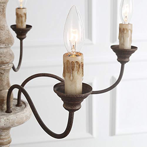 Lnc French Country Chandelier, Farmhouse Handmade Distressed Wood 5 Lights Fixture For Dining & Living Room, Bedroom, Kitchen, Stairway, Bathroom #TOP4