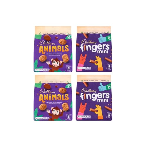 Cadburys Animals And Fingers Mini Biscuits Multipack Bundle - x2 Mini Animals Biscuits (x5 19.9g In Each) And x2 Mini Finger Biscuit (x5 19.3g In Each)