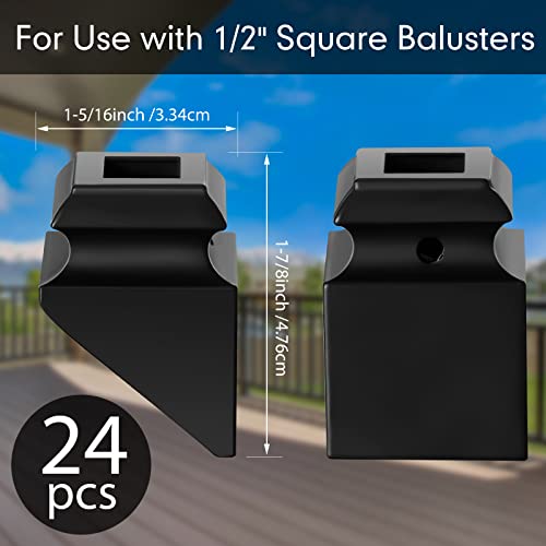 Funrous 24 Pack Iron Baluster Shoes Stair Flat Shoe with Screw for 1/2 Inch, Square Iron Balusters Wrought Spindles for Staircase Slant Shoes with Screw, Satin Black