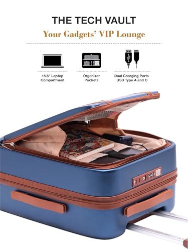 Image of FUR JADEN The Wayfarer Polycarbonate Travel Luggage Suitcase with 8 StealthTech Silent Shock Absorbing Wheels, TSA Lock & Aviation Grade Telescopic Trolley (Cobalt Navy, TechPro Set)