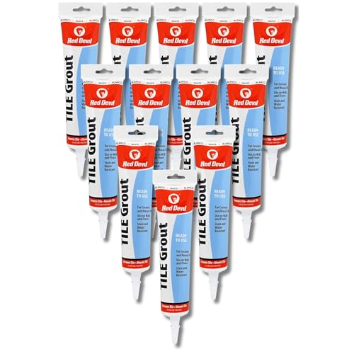 Red Devil 0425 Pre-Mixed Tile Grout - Professional Quality, Excellent Adhesion, Ideal for Wall &amp; Floor Use - 5.5 oz, White, Pack of 12, Made in USA
