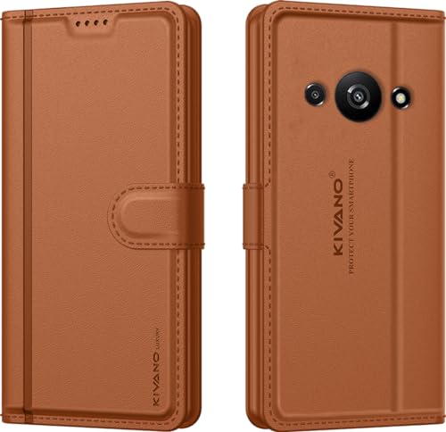 Image of KIVANO LUXE Compatible for Poco C61 / Redmi A3 / Redmi A3X Luxury Handmade Leather Magnetic Flip Folio Case | Card Holder & Kickstand | Slim Protective Cover | Unisex - Brown