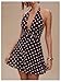 Milumia Women's Polka Dots Ruched Backless Halter Mini Dress Sexy Deep V Neck A Line Short Dresses Coffee Brown X-Small