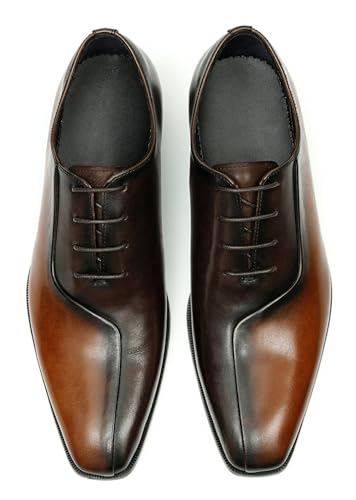 Santimon Genunie Leather Oxfords Formal Dress Shoes for Men - Comfortable Wingtip Toe Two Tone Derby Shoes for Prom Wedding Casual Business3