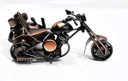 ZIF Metal Handmade Royal Look showpiece 3 Wheel Motor Bike | Vintage Decorative Side car Bike | Metallic Colour (18cm)