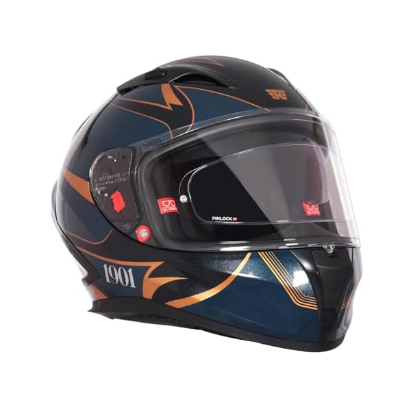 Royal Enfield SPEEDX Full FACE Jinx with Sun Visor & aerodynamic Spoiler | Certification: ISI & DOT | Liner: Dual EPS Expanded Polystyrene| UV Treated Surface | Polygiene Fabric DEEP Teal (L) 60 CM