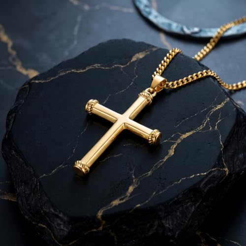 Image of Midari Gold Cross Necklace for Men 18K Gold Cross Pendant Minimalist Faith Necklace Christian Pendant Religious Gift